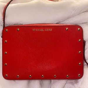 Micheal Kors red crossbody bag with studs